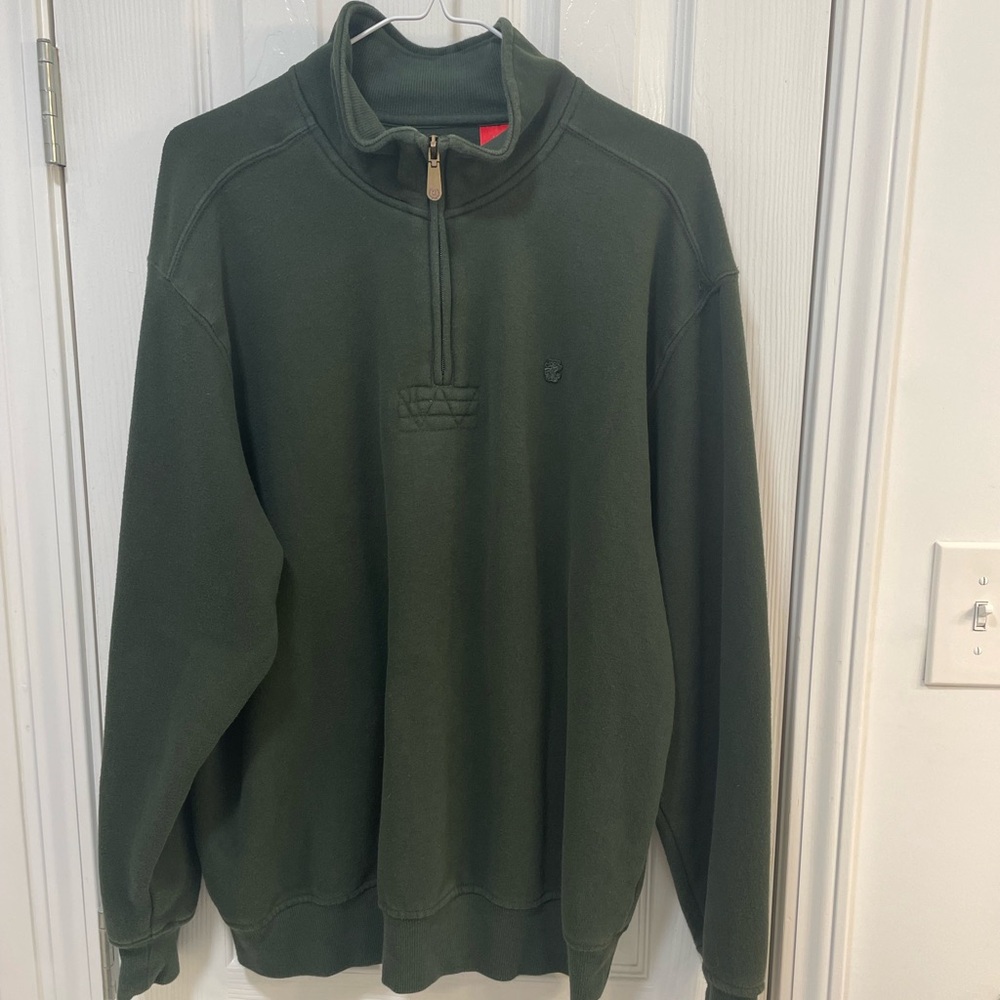 Izod Men's Vintage Olive Green Qtr. Zip-Up Sweater, Large